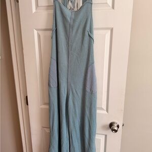 Light Blue Casual Jumpsuit with Crossback Straps